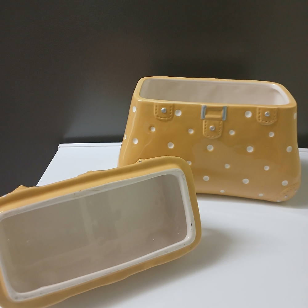 Temp-tations Polka Dot Purse Pocketbook Cookie Jar w/Lid Ceramic